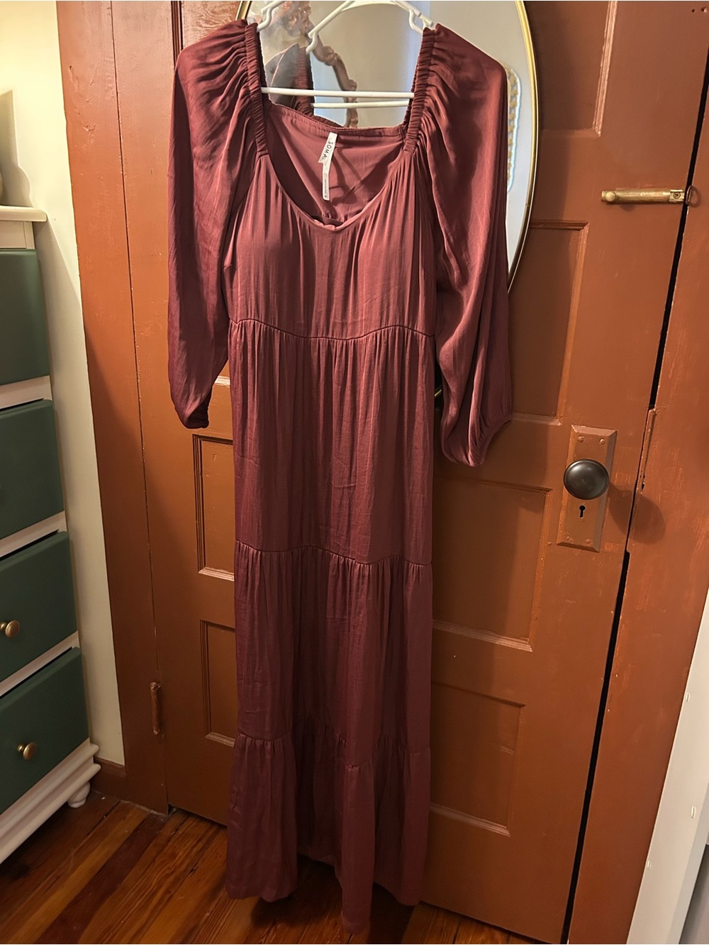 Soma Mauve Tiered Long Sleeve Maxi Dress NWOT